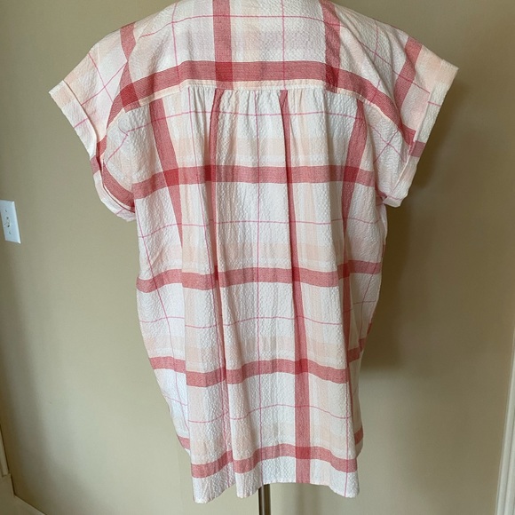 Loft - Plaid Dolman Henley Top, Red/Pink/White, size LARGE, NWOT, never worn - Picture 6 of 8